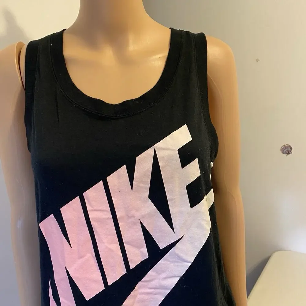 Nike Sportswear Active Shirt Women's Small Black Ringer TankTop Logo Swoosh Y2K